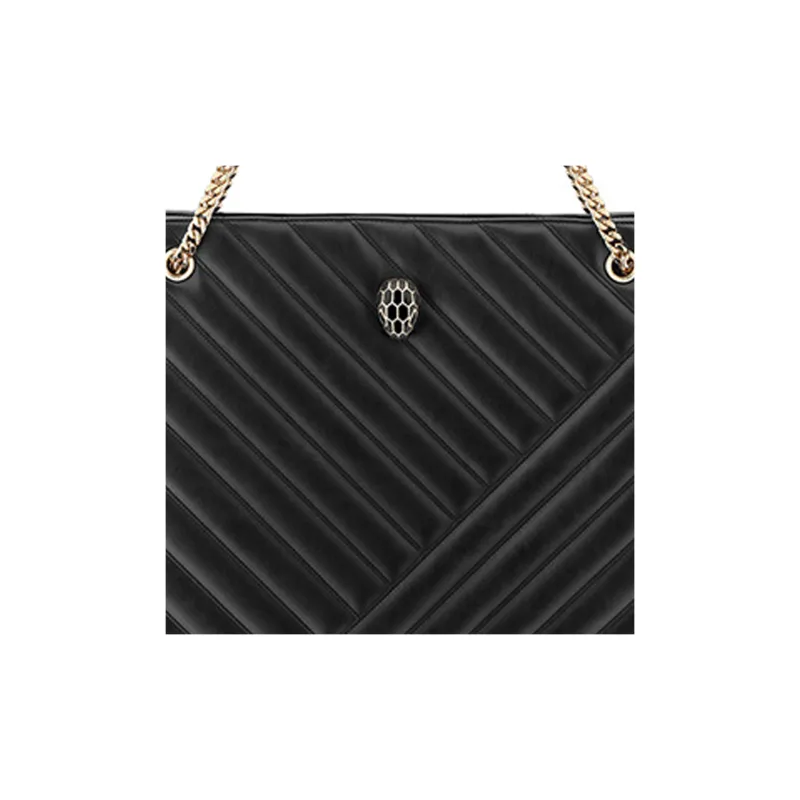 BVLGARI Serpenti Cabochon Sheepskin Totes Handbags Large Size Women's Black-4