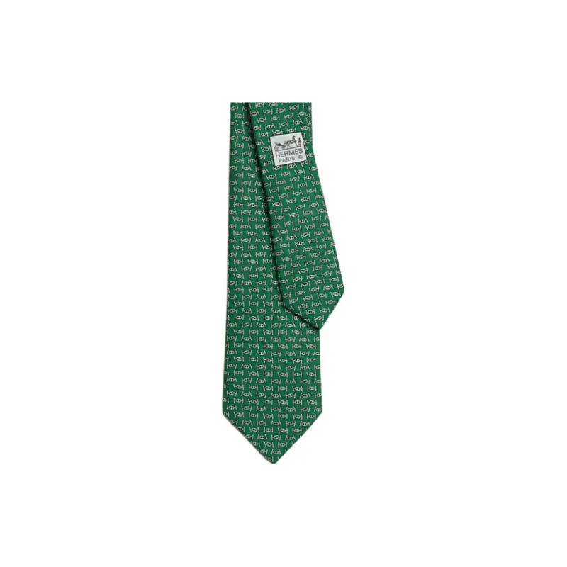 HERMES Silk, Mulberry Silk Ties Men's Green-1