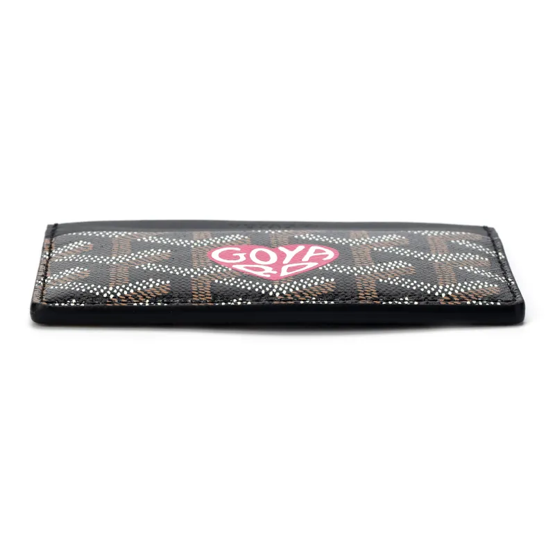 GOYARD Canvas With Leather Card Holder Unisex Black & Peach Red Small Heart-4
