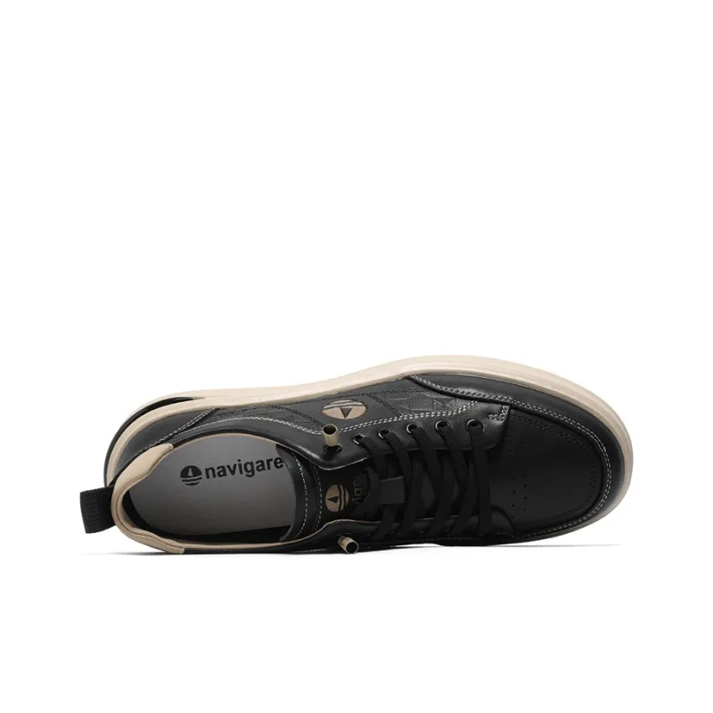 NAVIGARE Small Sailboat Height Increasing Low Top Skateboard Shoes Men's Black-2