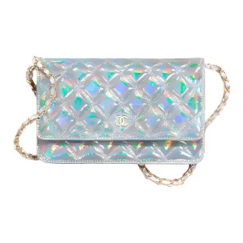 CHANEL WOC Lambskin Shoulder Bag, Crossbody Bag Women's Silver