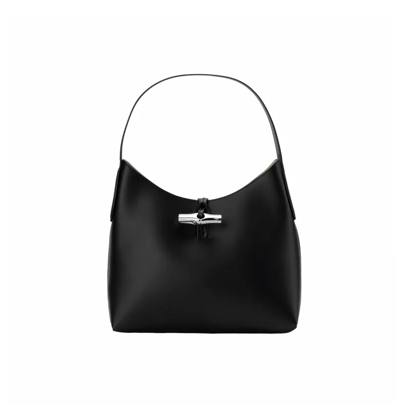 LONGCHAMP Roseau Essential Calfskin Shoulder Bag, Handbag, Shoulder Bag Medium Size Women's Black-1