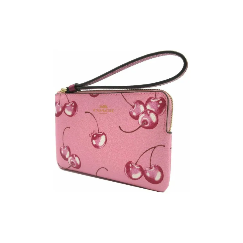 COACH Corner Zip Coated Canvas And Recycled Leather Wrist Bags Clutches Mini Women's Blossom Pink & Bright Purple-1