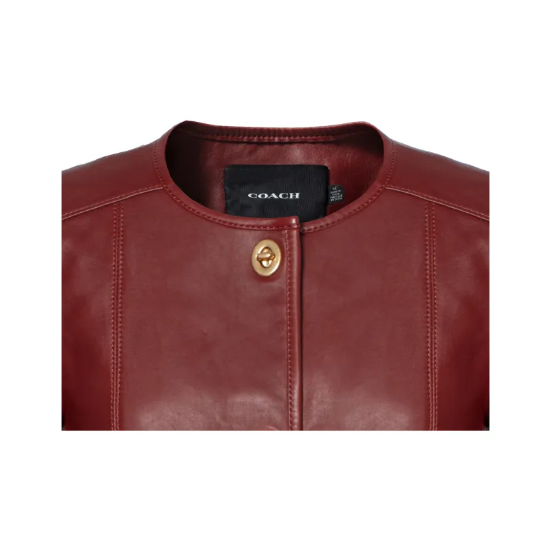 COACH SS22 Leather Jacket Women's Saddle Brown-5