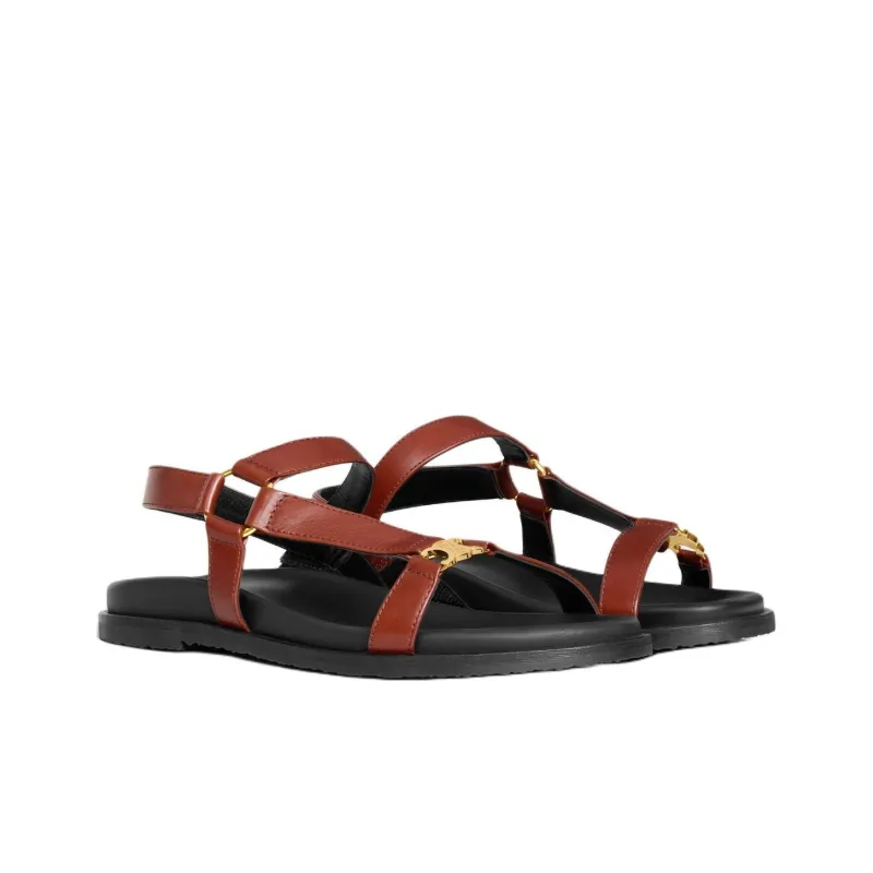 CELINE Triomphe Strap Sandals Women's Brown-3
