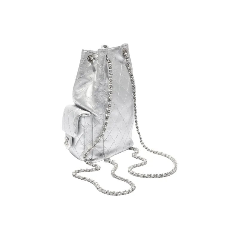 CHANEL Lambskin Backpack Women's Silver-2