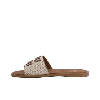 MIU MIU Slip Resistant Slide Slippers Women's Beige Brown