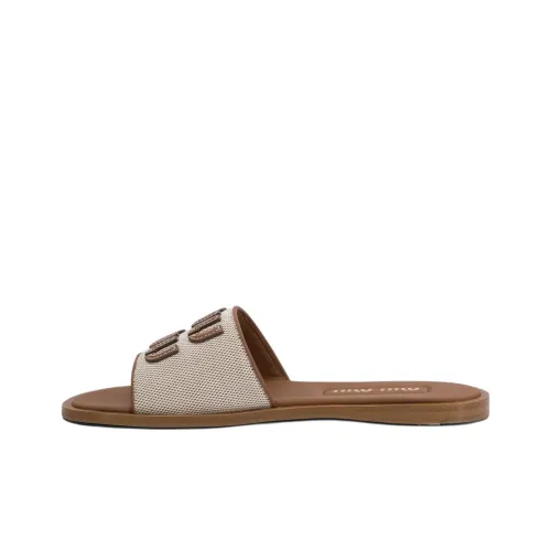 MIU MIU Slip Resistant Slide Slippers Women's Beige Brown