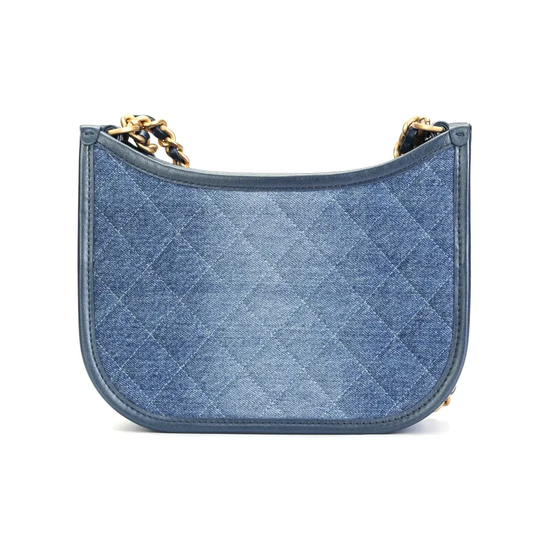 CHANEL Denim With Leather Crossbody Bag, Shoulder Bag Women's Blue-2
