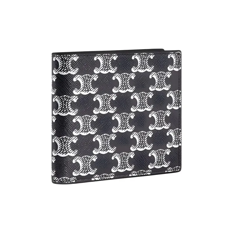 CELINE Triomphe Canvas With Calfskin Wallet Men's Black/White-1