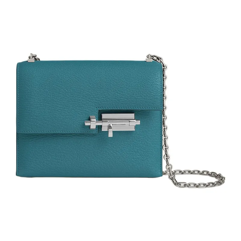 HERMES Verrou Mysore Goat Skin Shoulder Bag Mini Women's D2 NEW BLEU JEAN Denim Blue-0