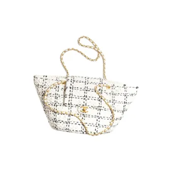 CHANEL Raffia With Tweed Basket Bag, Handbag, Shoulder Bag Women's White & Black