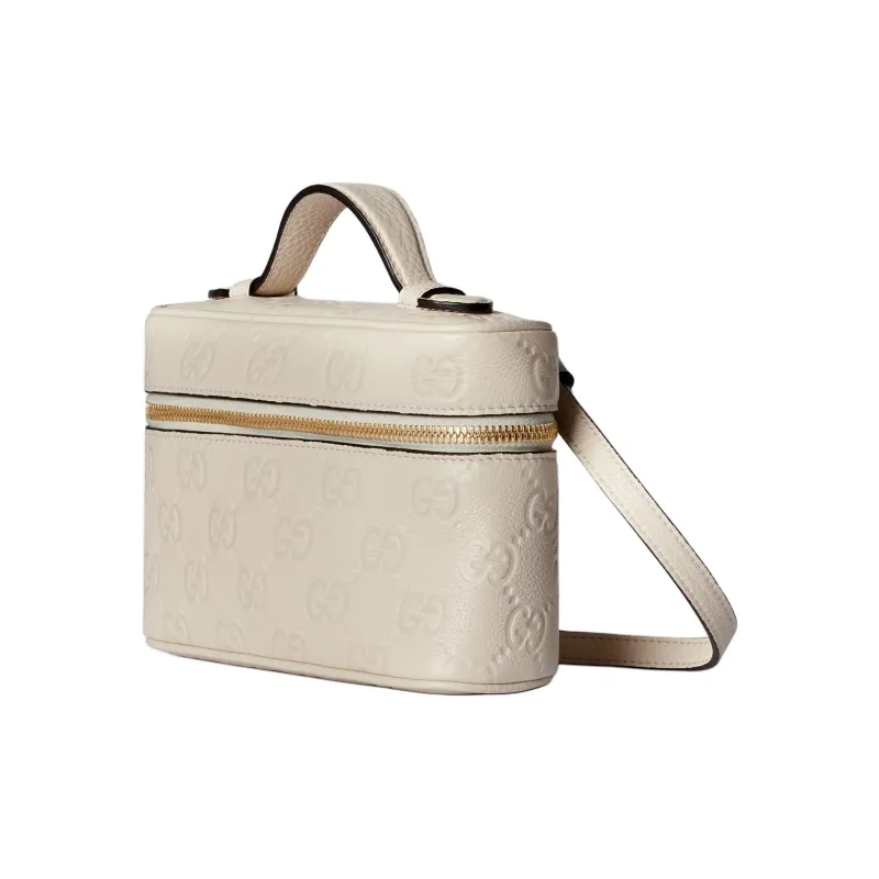 GUCCI GG Emblem Grained Leather Shoulder Bag Crossbody Bag Handbag Extra Mini Women's Ivory-1