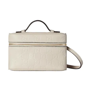 GUCCI GG Emblem Grained Leather Shoulder Bag Crossbody Bag Handbag Extra Mini Women's Ivory
