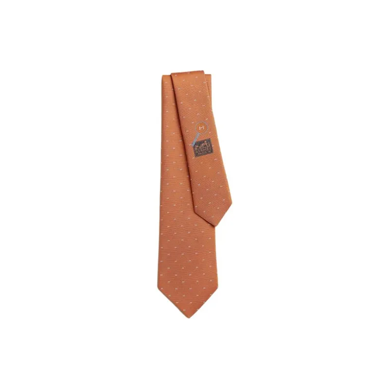 HERMES Silk, Mulberry Silk Ties Men's Orange-0