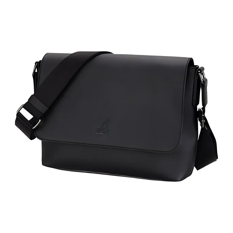 KANGOL Synthetic Leather Crossbody Bag Medium Size Unisex Black-1