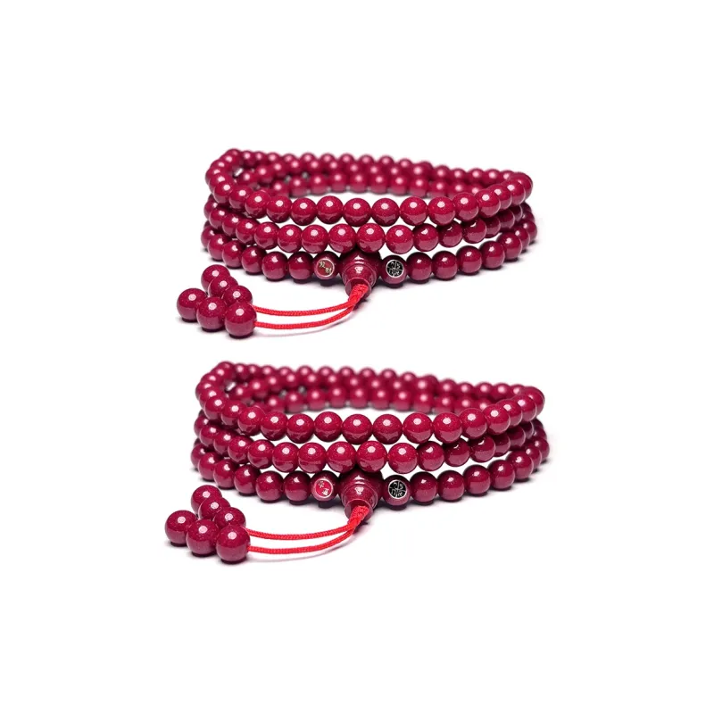 MOUNTAINS AND MANS Cinnabar New Chinese Style Peaceful Auspicious Stacking Good Luck Beaded Bracelet Unisex-7