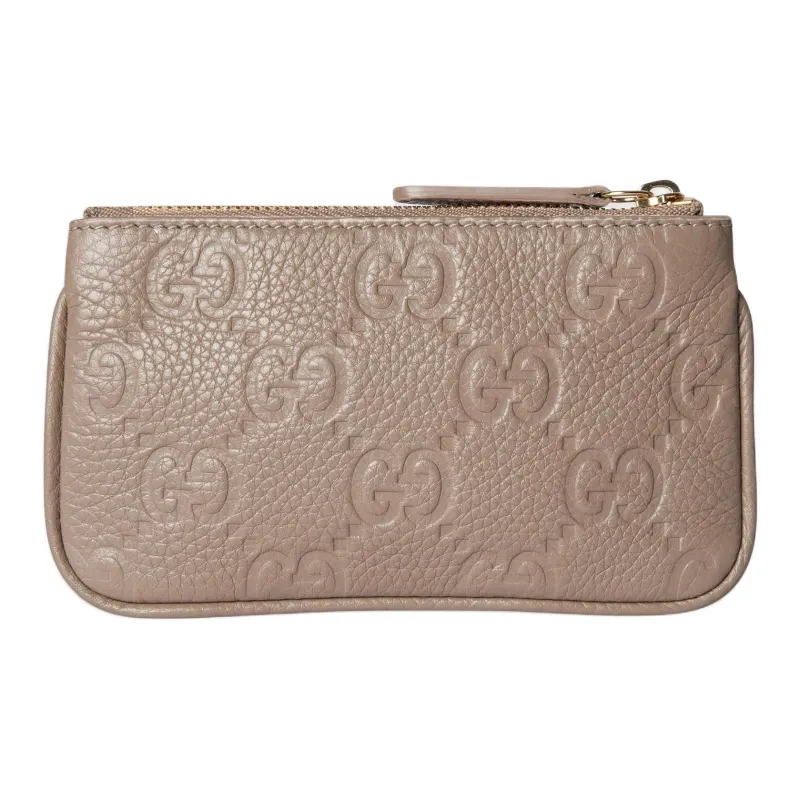 GUCCI GG Emblem Grained Leather Key Pouch Women's Taupe-3