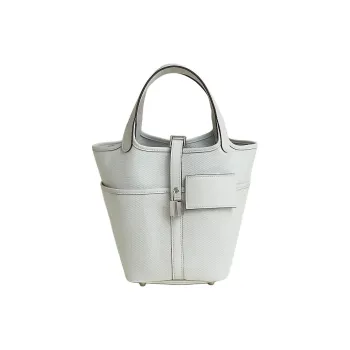 HERMES Picotin Lock Goeland Canvas With Swift Calfskin Bucket Bags Handbags Women's White