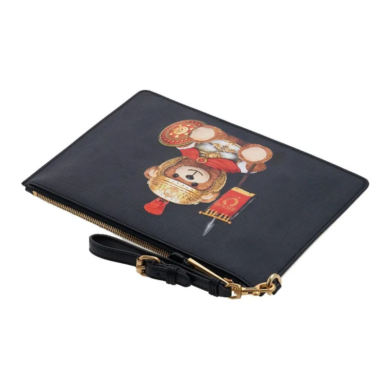 MOSCHINO Cow Leather Coin Purse, Clutch Women's Black-3