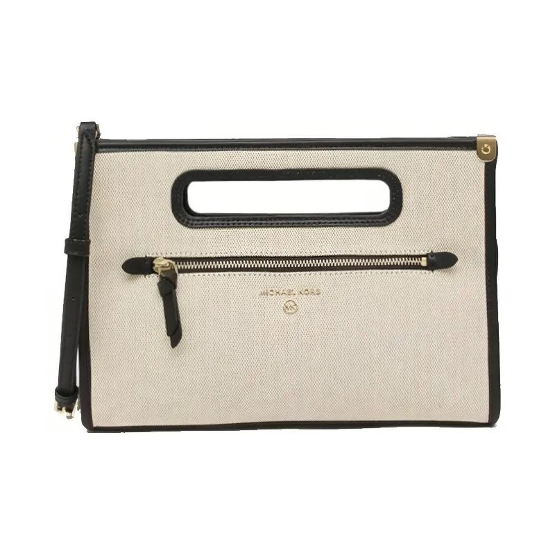 MICHAEL KORS MICHAEL KORS Luggage Collection Canvas Bag, Crossbody Handbag Large Size Women's Black, White, Multicolor-0