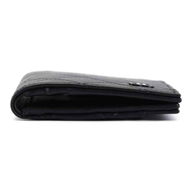 CHANEL Matte Cowhide Passport Holder Card Wallet Trumpets Women's Black-3