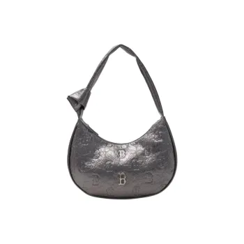 MLB Monogram Synthetic Leather HOBO Bag Shoulder Bag Women's Gray