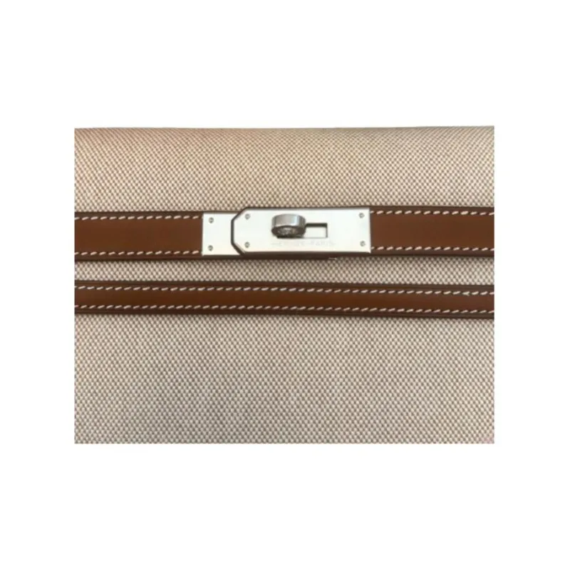 HERMES Kelly Depeches Canvas Canvas Bag Shoulder Bag Crossbody Bag Unisex Beige & Light Tawny-2