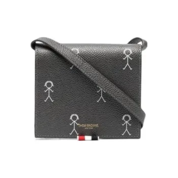 THOM BROWNE· Cow Leather Card Holder Crossbody One Shoulder Clutch Women's Dark Gray