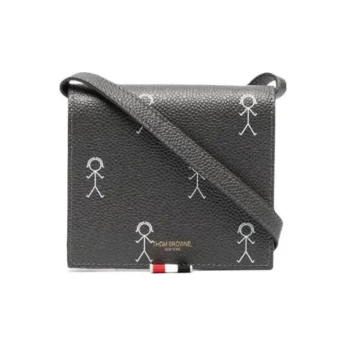 THOM BROWNE· Cow Leather Card Holder Crossbody One Shoulder Clutch Women's Dark Gray