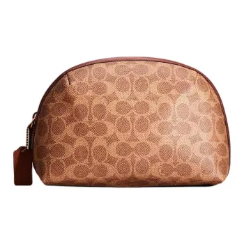 COACH Julienne Signature Coated Canvas With Delicate Calfskin Clutch Makeup Bag Small Size Women's Tan & Rust