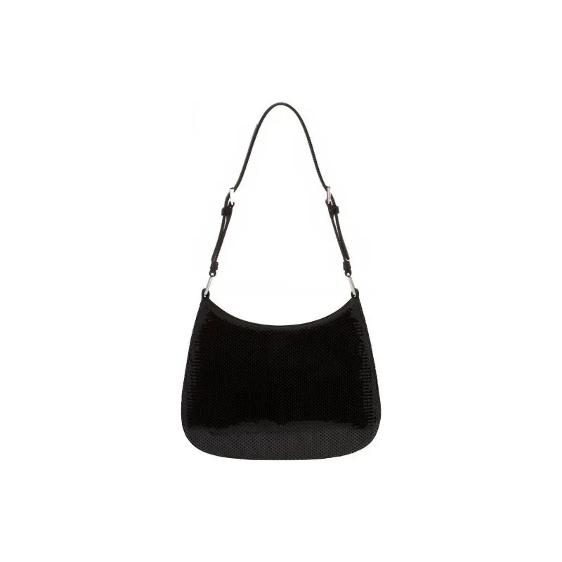PRADA Cleo Leather Shoulder Bag Women's Black/White-2