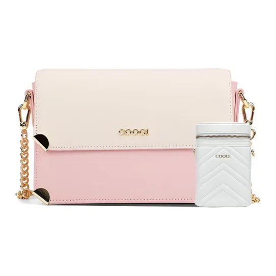 COOGI Cow Leather Shoulder Bag Medium Size Women's Green/Ecru/Pink/Matcha Green-0