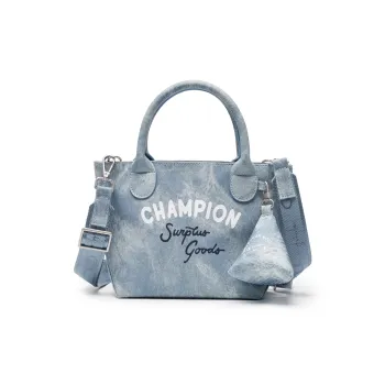 Champion Fabric Handbag Medium Size Unisex Light Blue Denim Pattern/Sand Stone/Champion Black/Linen/Amber Brown