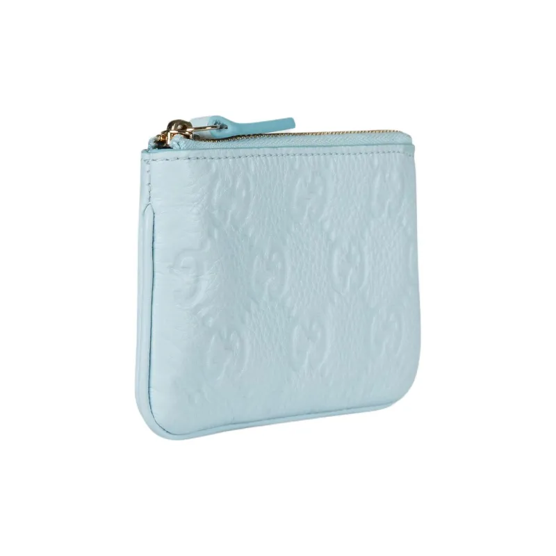 GUCCI GG Emblem Grained Leather Key Pouch Women's Light Blue-2