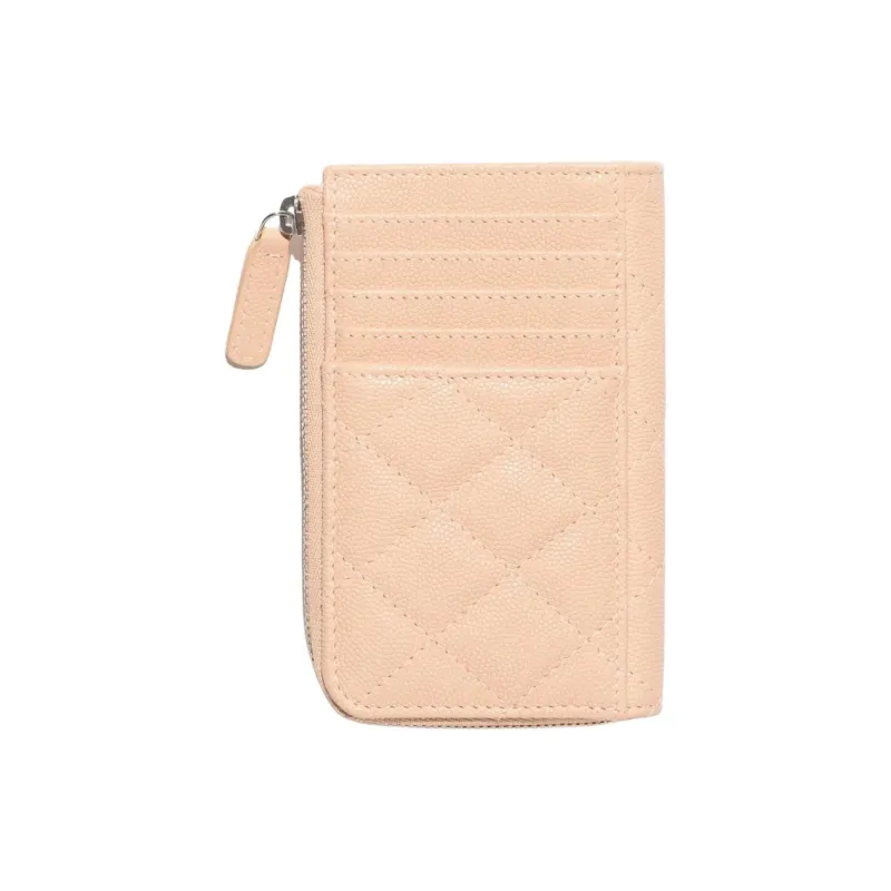 CHANEL Shiny Grain Embossed Calfskin Card Holder Women's Beige-1