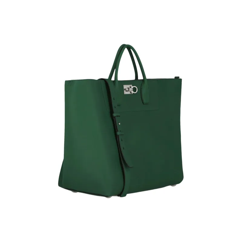 Ferragamo The Studio Large Leather Tote Green-1