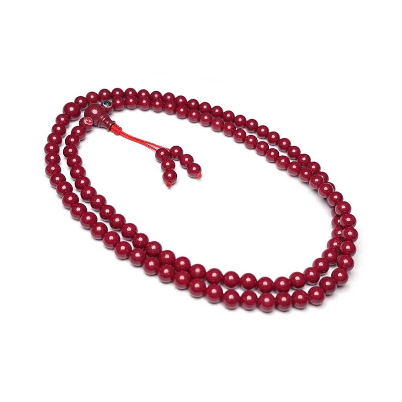 MOUNTAINS AND MANS Cinnabar New Chinese Style Peaceful Auspicious Stacking Good Luck Beaded Bracelet Unisex-5