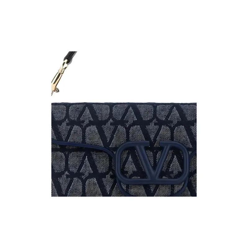 Valentino Vlogo Leather Shoulder Bag Crossbody Bag Handbag Women's Blue-4