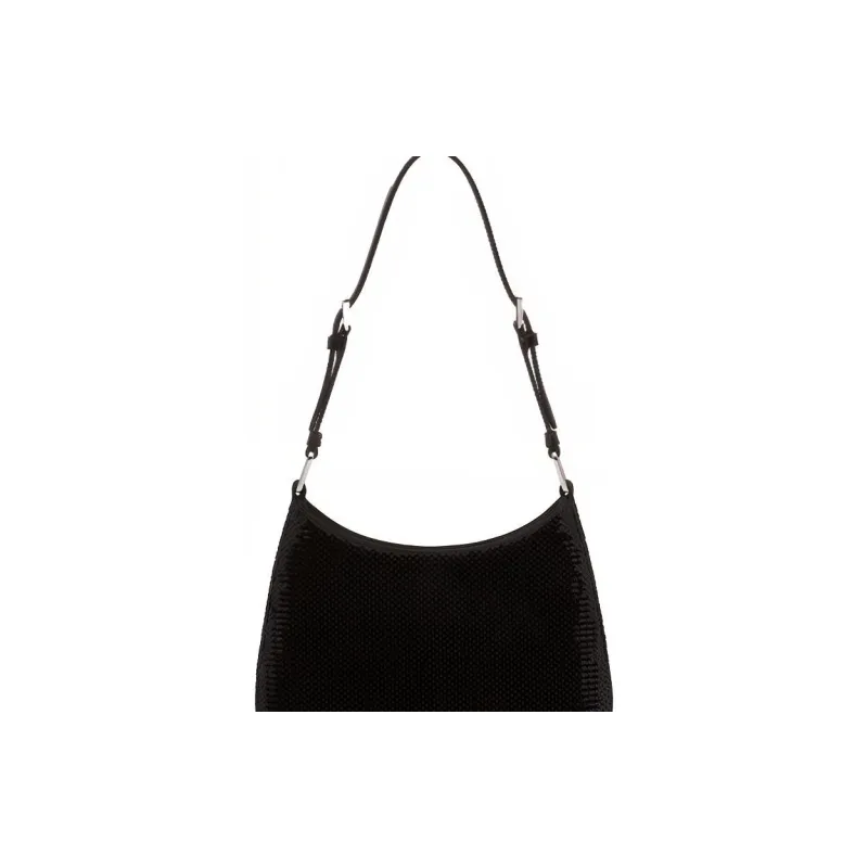 PRADA Cleo Leather Shoulder Bag Women's Black/White-4