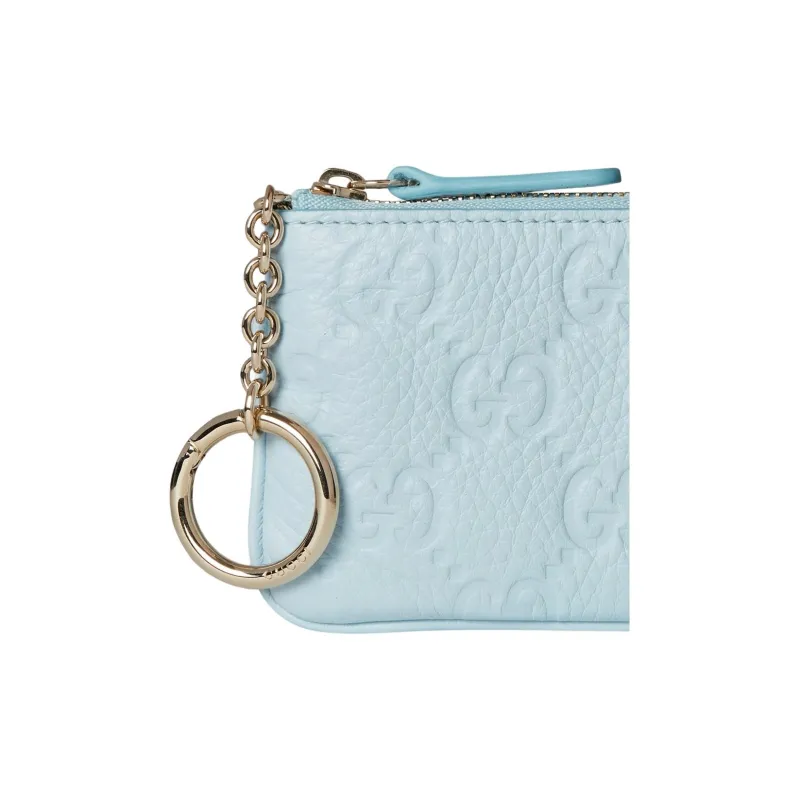 GUCCI GG Emblem Grained Leather Key Pouch Women's Light Blue-5