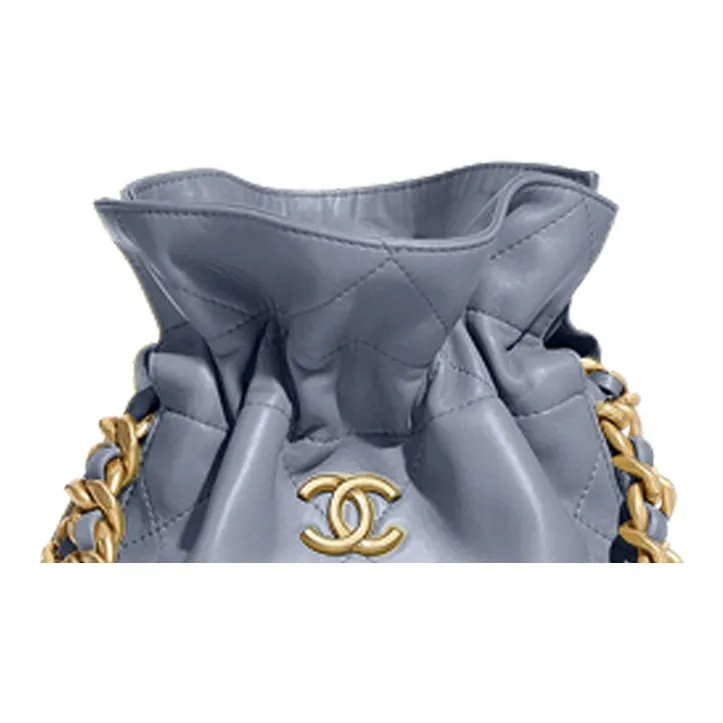 CHANEL Polished Lambskin Bucket Bag, Handbag, Shoulder Bag, Crossbody Bag Trumpets Women's Gray-4