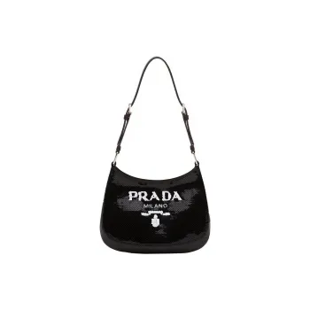 PRADA Cleo Leather Shoulder Bag Women's Black/White