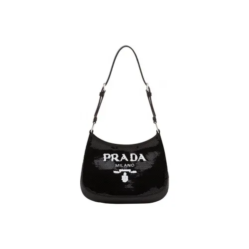 PRADA Cleo Leather Shoulder Bag Women's Black/White