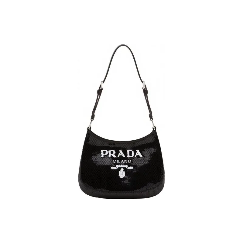 PRADA Cleo Leather Shoulder Bag Women's Black/White-0