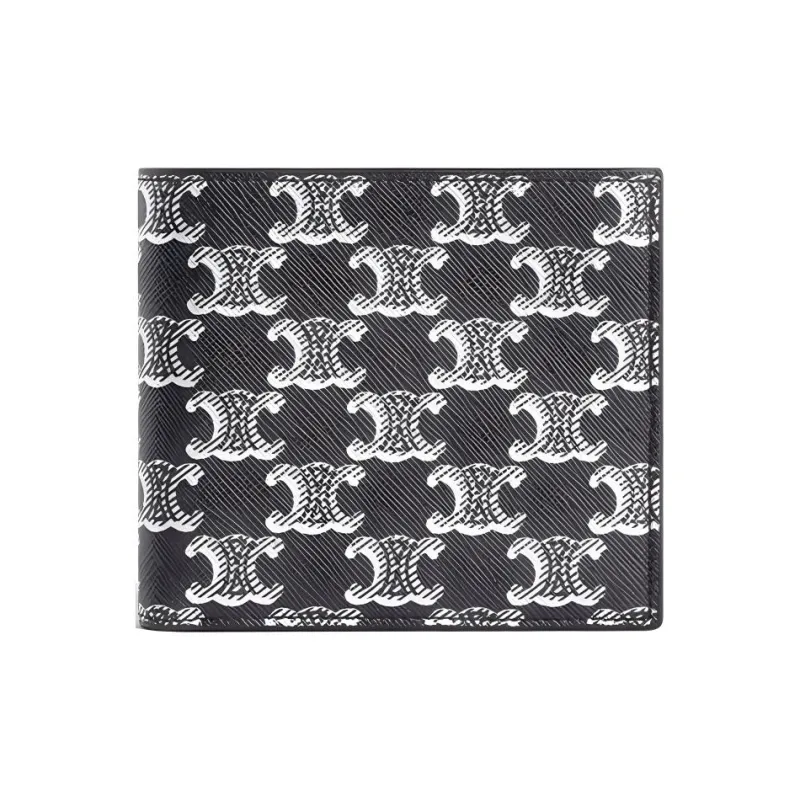 CELINE Triomphe Canvas With Calfskin Wallet Men's Black/White-0