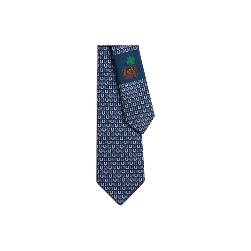 HERMES Mulberry Silk Ties Men's Marine Blue-1