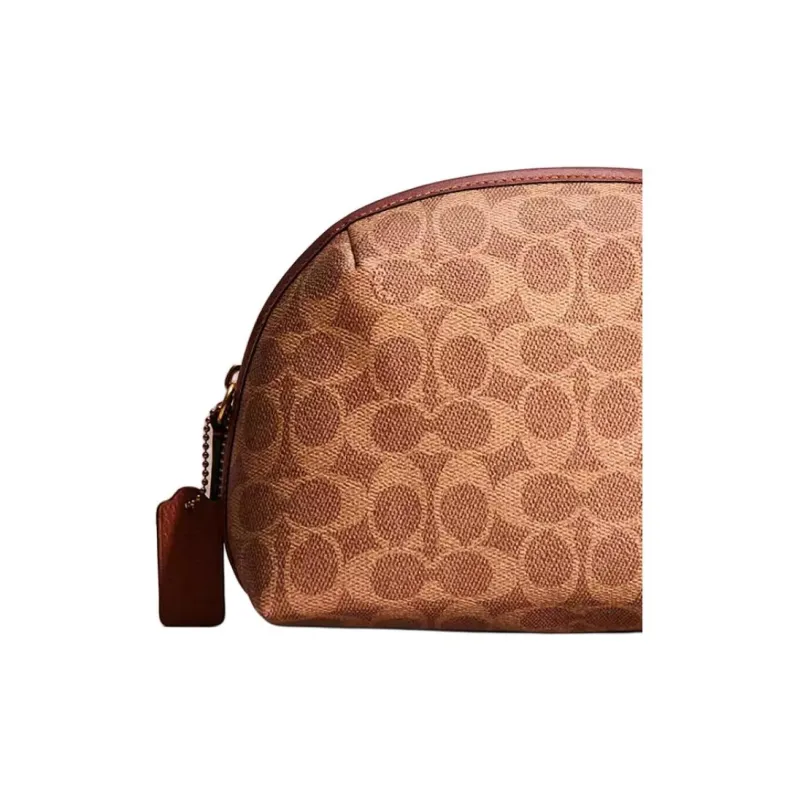 COACH Julienne Signature Coated Canvas With Delicate Calfskin Clutch Makeup Bag Small Size Women's Tan & Rust-1