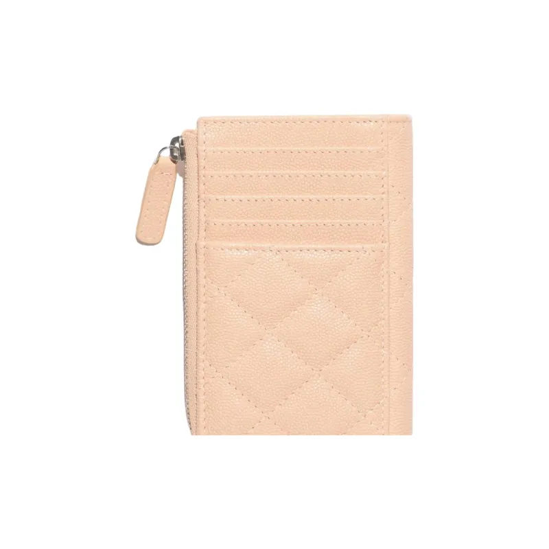 CHANEL Shiny Grain Embossed Calfskin Card Holder Women's Beige-4