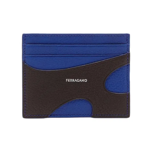 FERRAGAMO Hammered Texture Calfskin Card Holder Men's Lapis Lazuli